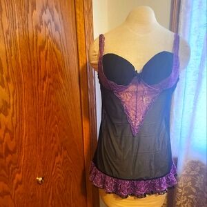 Elegant Black and Purple Lace Chemise